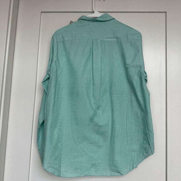 NWT Everlane Green Button Down Cotton Oversized Pinstripe Shirt Size 10 - Picture 3 of 4